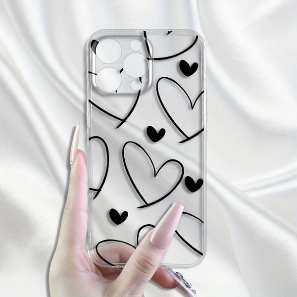 Phone Case - Clear, Straight-Edged Phone Cases Are Compatible with for Iphone 11 Through 17, Including Pro Max And Plus Versions. The Design Showcases a Prominent Heart Outlined in Lines Alongside a Solid Small Heart, Reflecting a Minimalist