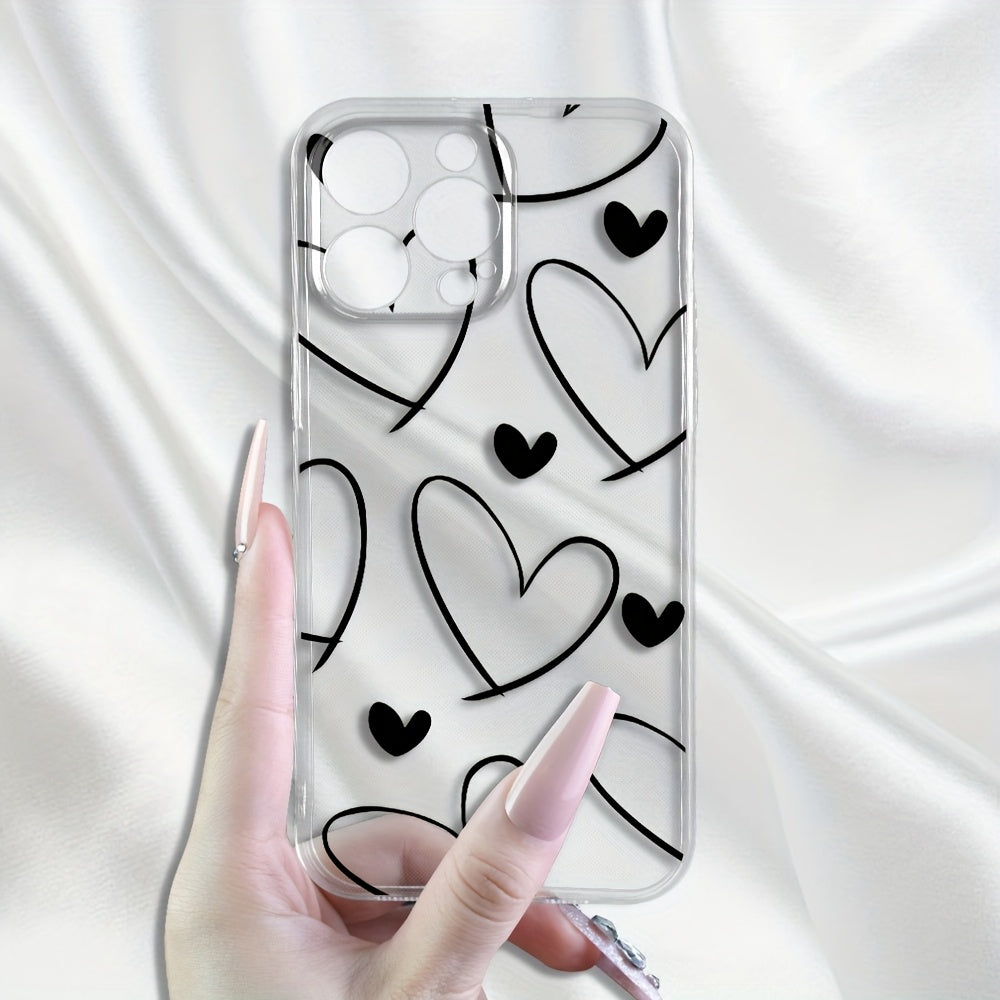 Phone Case - Clear, Straight-Edged Phone Cases Are Compatible with for Iphone 11 Through 17, Including Pro Max And Plus Versions. The Design Showcases a Prominent Heart Outlined in Lines Alongside a Solid Small Heart, Reflecting a Minimalist