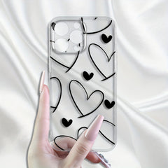 Phone Case - Clear, Straight-Edged Phone Cases Are Compatible with for Iphone 11 Through 17, Including Pro Max And Plus Versions. The Design Showcases a Prominent Heart Outlined in Lines Alongside a Solid Small Heart, Reflecting a Minimalist
