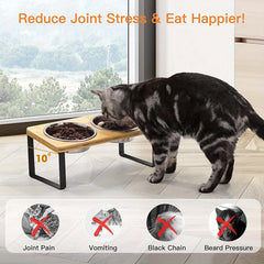 Raised Cat Food Bowl Elevated Pet Feeder With 2 Stainless Steel Bowls, 15°Tilted Stand Indoor Cats Double Dishes Feeding Station, 33*16*12cm