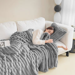 Luxurious Faux Rabbit Fur Throw Blanket - Ultra-Soft & Warm All-Season Luxury Blanket, Double-Sided Plush Fur for Couch, Bed, Travel, Office - Machine Washable, Elegant Home Decor Gift for Valentine'S Day, Housewarming, Birthday