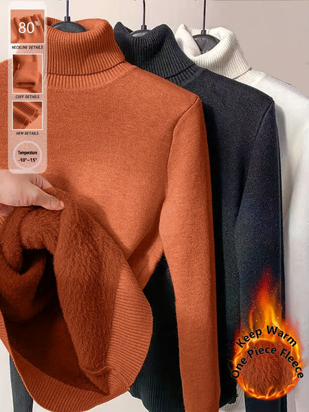 3pcs Set, Women's High-Neck Fashion Sweater, -Lined and Thickened, Women's Apparel, Autumn/Winter Base Layer Sweater, High-Neck Thickened Sweater for a Perfect Fit, Warm Base Layer Long-Sleeve Sweater, New Autumn/Winter Design