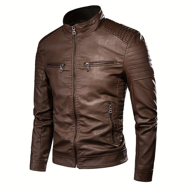 2024 Autumn/Winter Casual Jacket for Men, Stand Collar Trendy New Style Jacket with Faux Pockets, Motorcycle Style Youth Fashion Men's Coat