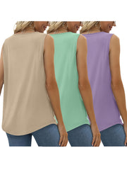 Three-Pack Women's Tank Tops Summer Sleeveless Loose Fit Eyelet Neck Solid Color Basic Shirts