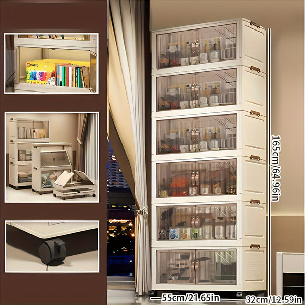 6 Tier Stackable Storage Bins with Lids And Double Doors, Large Capacity Plastic Organizer Containers with Wheels for Home And Office Wardrobe Organization, Storage Bins for Home Organization, Baskets, Bins & Containers for Home Organization