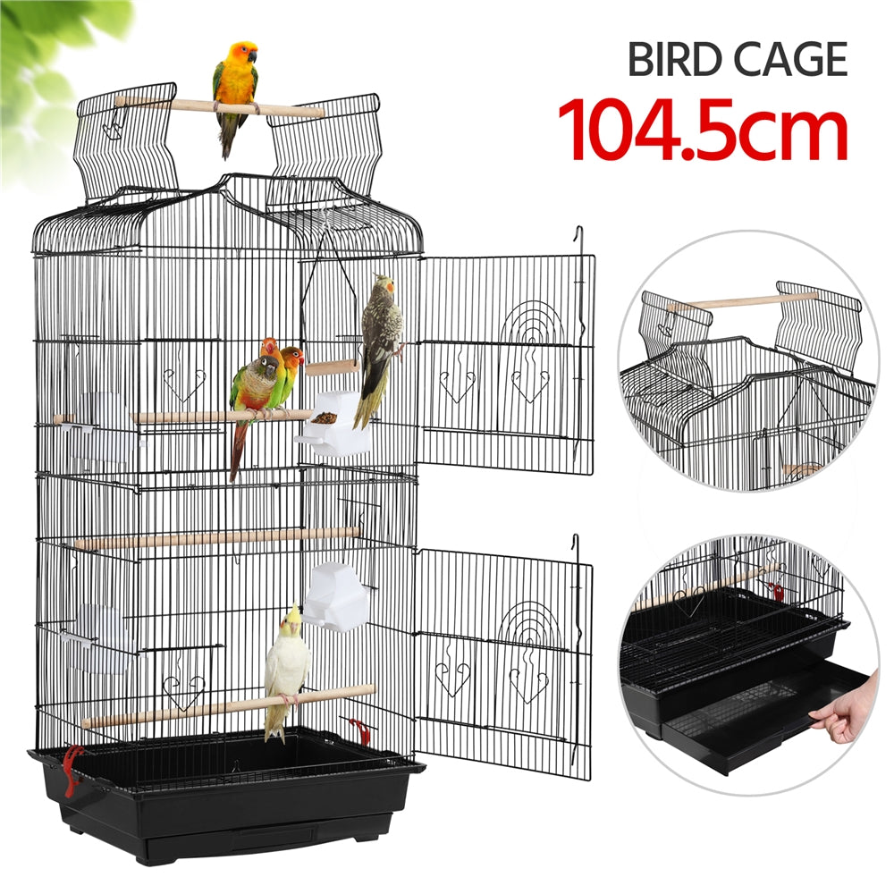 Costoffs Bird Cage Open Top Metal Birdcage with Tray, Feeders, Double-Door, 104.5cm Height