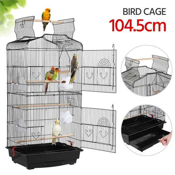 Costoffs Bird Cage Open Top Metal Birdcage with Tray, Feeders, Double-Door, 104.5cm Height