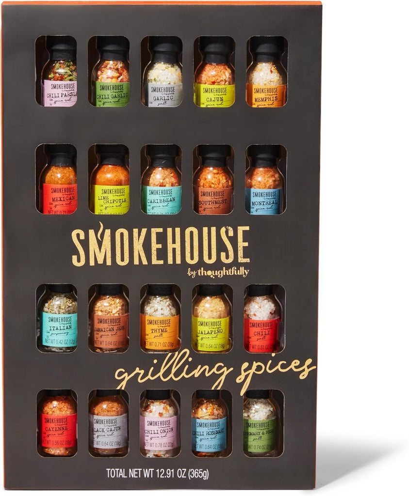 Smokehouse by Thoughtfully, Gourmet Ultimate Grilling Spice Set, Grill Seasonings and Rubs Gift Set, Flavors Include Chili Garlic, Italian Seasoning, Cayenne Spice Rub and More, Pack of 20