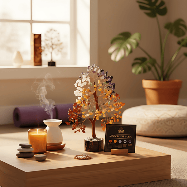 7 Chakra Crystal Tree of Life - Healing Crystal Bonsai Tree for Spiritual Home Office Decor, Positive Energy Gift for Women Men, Yoga & Meditation Room Accessories by Nilo Crystals with Mini Crystal Guide