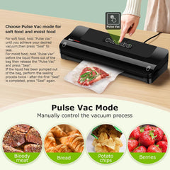 Bonsenkitchen Vacuum Sealer, Fast-Compact Vacuum Sealer Machine, High-Speed Continuous Working, Multi-Functional Food Vacuum Sealer with Vacuum Bags & Accessory Hose