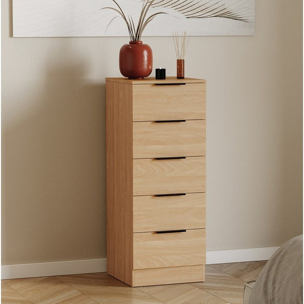 Modern 5 Drawer Narrow Chest of Drawers Dresser Space Saving Storage Organizer Bedroom Furniture