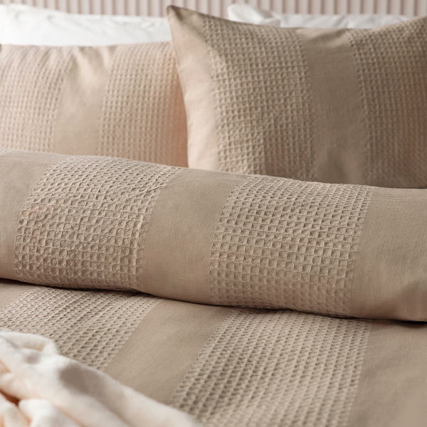 Belledorm Waffle Stripe Duvet Set in 4 Sizes, Latte