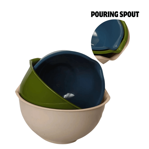 3-Piece Mixing Bowl Set – Nesting Kitchen Bowls with Pouring Spouts | Multi-Colour Prep and Serving Bowls in Three Sizes (2.5L, 2L, and 1.5L)