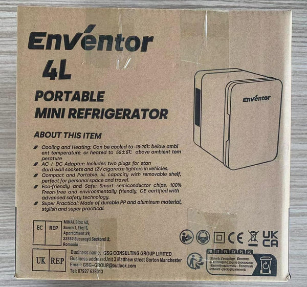 Enventor Mini Fridge 4 Litre, 6 Can Mini Fridges for Bedrooms, AC+12V DC Power Cooler & Warmer, Portable Small Fridge for Car, Travel, Home/Skincare, Makeup, Cosmetics/Drinks, Fruit, Food, Black