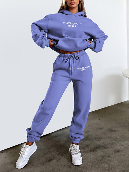 Fashionable Set of Sweatshirt And Long Pants with Letter Prints for Women