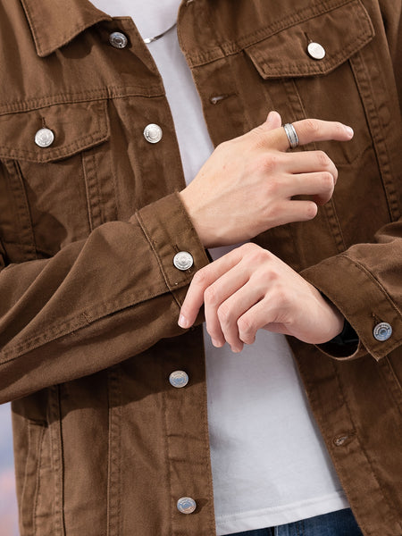 Spring and Autumn Hot Men's Denim Jacket for Teens, High-End Long Sleeve Turn- Collar Casual Coat