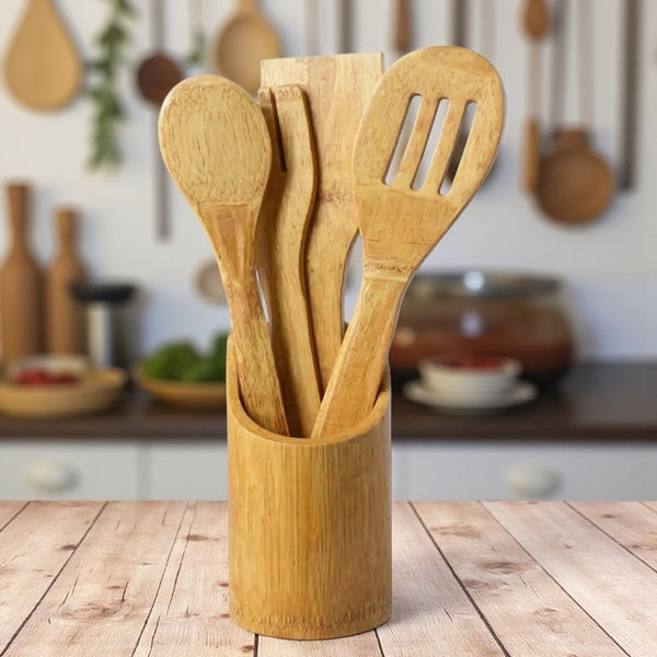 Premium 5pcs Wooden Cooking Utensil Set | Durable Non-Stick Kitchen Tools | Wooden Spoons & Spatulas for Everyday Cooking