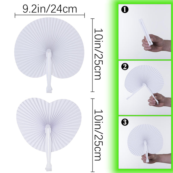 Heart Shaped Folding Paper Fans, White Accordion Fans, Decorative Ornaments for Wedding Party, Birthday, Festival