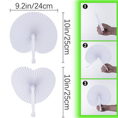 Heart Shaped Folding Paper Fans, White Accordion Fans, Decorative Ornaments for Wedding Party, Birthday, Festival