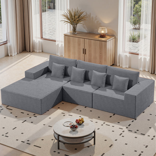 Modular Sectional Cloud Couches with L-Shaped Chaise | Corduroy Fabric Upholstered Deep Boneless Sofa for Living Room, Bedroom | Light, Memory Foam, Velvet Upholstery, Cushion-Back, No Assembly Required, Nalupatio Brand