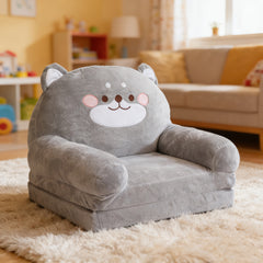 Cozy Kid Folding Sofa, Plush, Washable Lounge Chair for Playroom & Nursery, Gray Dog Style Foldable Wide Handle Soft Breathable Toddler Chair for Reading Relaxing Sleeping(2 Layers)