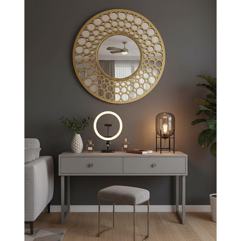 Biznest Large Round Gold Mirror 63Cm Premium Quality Best For Gifts Home Decor Sitting Room Bed Room