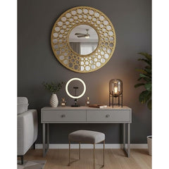Biznest Large Round Gold Mirror 63Cm Premium Quality Best For Gifts Home Decor Sitting Room Bed Room