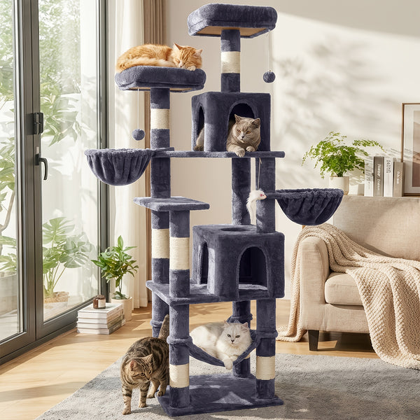AMHANCIBLE 180cm Tall Cat Tree, Multi-Functional Cat Tower With Perches, Condos & Sisal Poles, Sturdy Wooden Cat Playground For Multi-Cat Households, Easy To Assemble