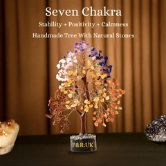 7 Chakra Crystal Tree of Life - Healing Crystal Bonsai Tree for Spiritual Home Office Decor, Positive Energy Gift for Women Men, Yoga & Meditation Room Accessories by Nilo Crystals with Mini Crystal Guide