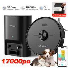 3-in-1 Robot Vacuum and Mop | 6000Pa Strong Suction, 3.0L Dust Bag, 70-Day Self-Emptying, 360° PSD Obstacle Avoidance, Multi-Floor Mapping, WiFi/Alexa/APP Control, L15MAX, Lubluelu Brand
