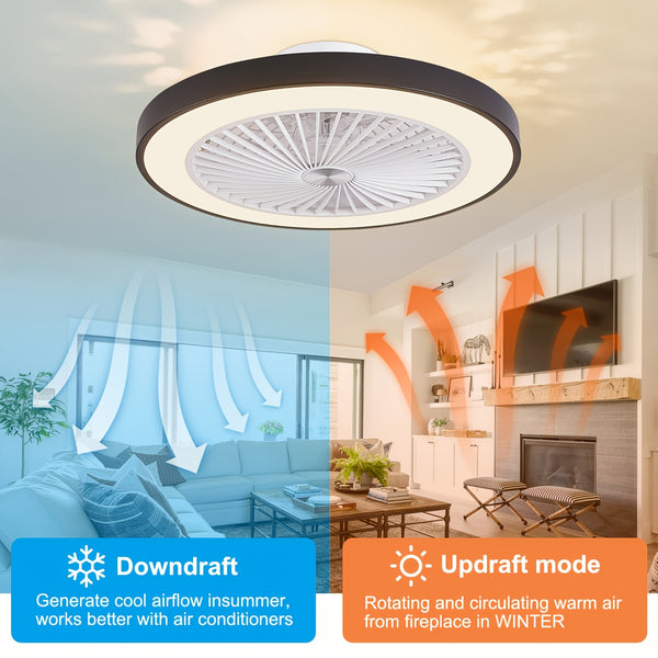 Modern Low Profile Ceiling Fan with 6 Speeds, Reversible Bladeless Ceiling Fans, Dimmable 3000-6500K LED Fan Lights, Smart Timing Ceiling Fan for Living Room, Bedroom, Office, Kitchen