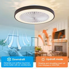 Modern Low Profile Ceiling Fan with 6 Speeds, Reversible Bladeless Ceiling Fans, Dimmable 3000-6500K LED Fan Lights, Smart Timing Ceiling Fan for Living Room, Bedroom, Office, Kitchen