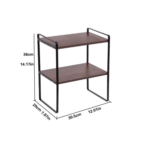 Cabinet Organizer Shelf, Kitchen Counter Shelves, Spice Rack, Stackable Kitchen Shelves Organizer, Pantry Cupboard Dish Mug Cup Storage Shelf, Black and Brown