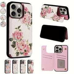 Phone Case - (2D)Phone Case - Wallet Case for Iphone 17 Promax/Pro/ Air, 16 Plus, 15, 14 Pro Max, 13, 12, 11And Galaxy.Featuring a Floral Design, a Back Flip Folio Made of Faux Leather, Designed for Women And Girls
