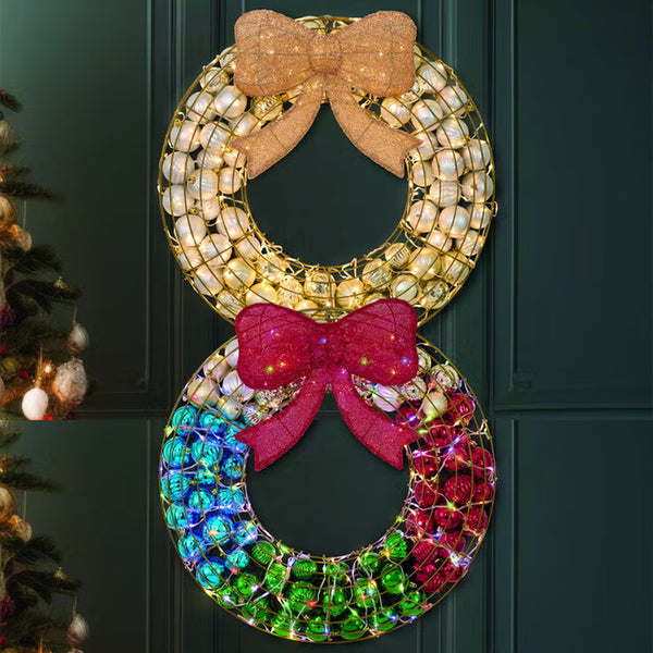 24 Inch Ornament Wreath with LED Lights