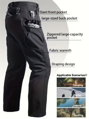 Men's -Lined Tactical Cargo Pants for Winter, New Multi-Functional Pockets, Softshell Stretch Warm Fabric, Windproof, Durable, Tear-Resistant, Suitable for Middle-Aged and Elderly, Outdoor Hiking, Travel, Snowy Weather, No Belt