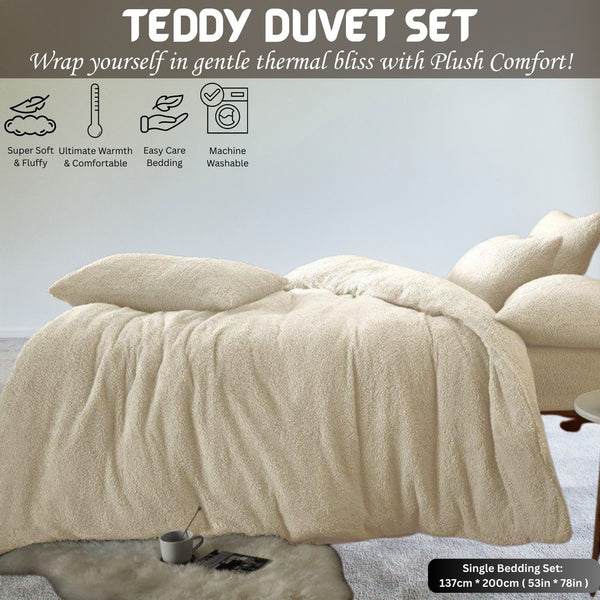 Teddy Bear Fleece Duvet Cover Set | Single Double King Size Bedding | Super Soft Plush Quilt Cover with Pillowcases | Warm Cosy Thermal Fluffy Set for Cold Nights | Easy Care & Durable Comfort | Luxury Teddy Fleece Bed Cover for Bedroom Warmth & Style | F