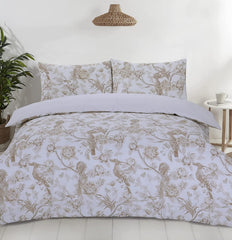 Night Comfort Eco Breathable Duvet Cover with Pillowcases | 100% Polycotton Percale Exclusive Chinoiserie Birds - Gold Design | Machine Washable and Non-Allergenic Bedding Set