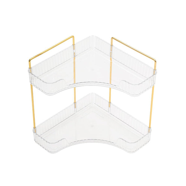 Transparent Triangular Storage Rack Golden Multi-layer, Cosmetic Layered Organizer Design, Suitable for Vanity Bedroom Bathroom, Corner Space Utilization Storage Skincare Products