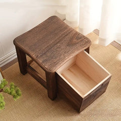 Classic Dark Brown Wooden Shoe Changing Stool with Storage Storage Stool with Drawer- Traditional Style Armless Non- Upholstered Shoe Bench, Smooth Surface& Hollow Handle Design, Durable Natural Wood for Entryway, Living Room, Bedroom