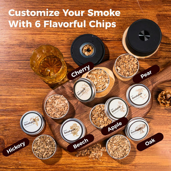 Electric Whiskey Smoker Kit Built-In Lighter, No Butane Needed, Cocktail Smoker Kit with 6 Wood Chips, Old Fashioned Drink Smoker Kit, Bourbon Whiskey Gifts for Men,Dad,Husband