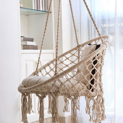 Courtyard Woven Hanging Basket, Hanging Cotton Rope Iron Ring Hanging Chair, Balcony Rocking Chair, Suitable for Indoor, Outdoor, Home, Balcony, Courtyard, Garden, Maximum Load Capacity: 200kg, Material: Iron Ring, Cotton Rope (No Include Cushion)