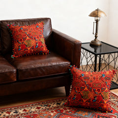 18x18 Inch Reversible Turkish Pattern Pillows (Set of 2 with Inserts) - Romantic Turkey Boho Floral Double Sided Design, Premium Polyester Cover & Fill, Decorative Accent Pillows for Sofa, Chair, Bedroom