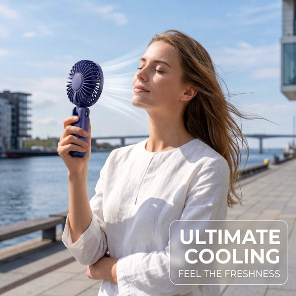 1 Foldable 3-in-1 Handheld Fan with LED Digital Display and 5 Adjustable Wind Speeds, Portable USB Rechargeable Fan with 90° Angle Adjustment and Whisper-Quiet Operation for Outdoor Travel Office and Daily Use