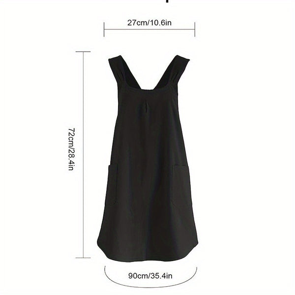 Women' Vintage Cotton- Apron with Adjustable No-Tie Waist - Wide Strap Loose Fit Kitchen Apron Suitable for Cooking,, Crafting & - 1 Style
