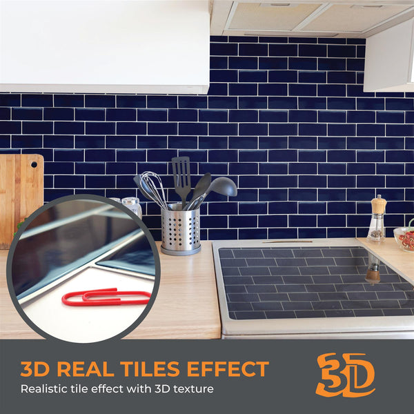 WALPLUS 6 Pcs 3D Tile Stickers Peel and Stick Backsplash Splashback Decals Tile Transfer for Kitchen Bathroom Living Room Stick on Tile Waterproof Glossy 30.5 x 30.5cm (12