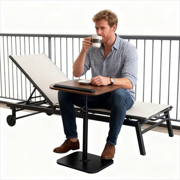 1pc 360 ° Flip Desktop Adjustable Height Small Table, Fashionable and Simple Metal Frame with Wooden Desktop Stable and Not Easy to Shake, Portable and Lightweight Side Table Snack Table - Home Office Desk Bedside Table, Essential for Drama Enthusiasts, H