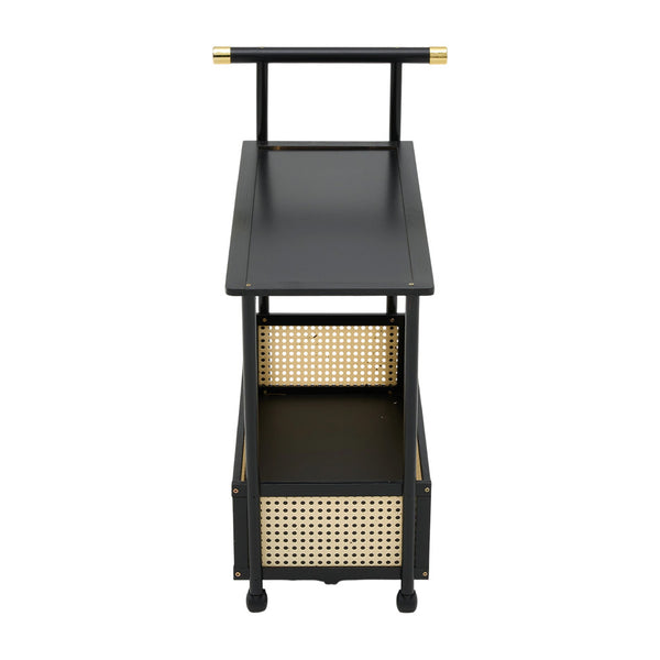 Movable sofa side table, large capacity, 50x30x70cm, double-layer design for living room and kitchen organization, versatile wicker-pattern storage basket, rolling side table, bedroom bedside storage side table, ideal for living rooms, bedrooms, and famil