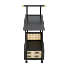 Movable sofa side table, large capacity, 50x30x70cm, double-layer design for living room and kitchen organization, versatile wicker-pattern storage basket, rolling side table, bedroom bedside storage side table, ideal for living rooms, bedrooms, and famil