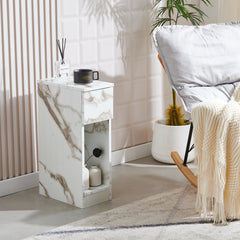 Slim Bedside Table, High Gloss Narrow Nightstand, Small Bedside Cabinet with Storage Space Saving for Bedroom Storage Unit, Living Room Small Sofa Side End Table